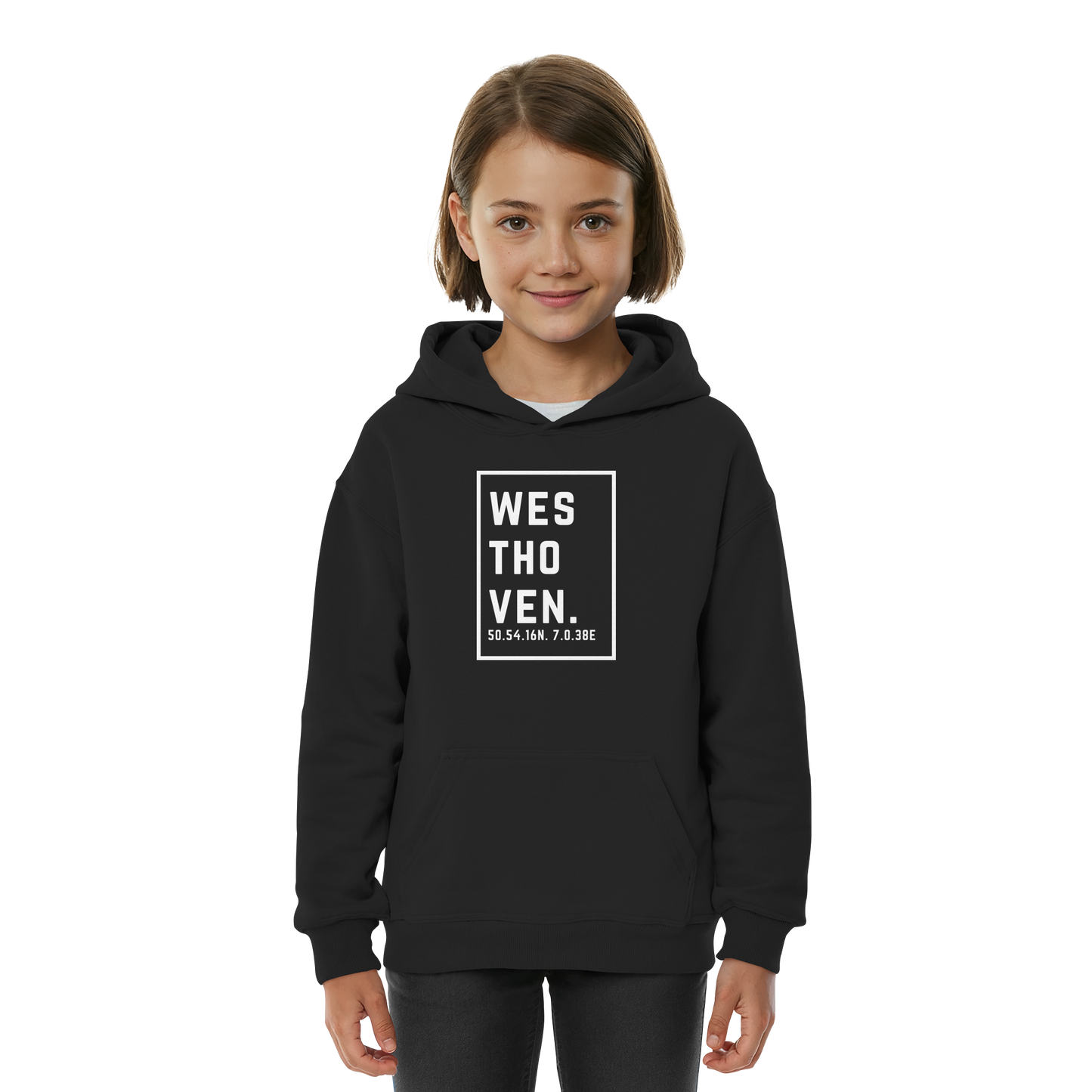 Westhoven Koordinaten (großer Druck auf der Brust) - Kids Basic Hoodie