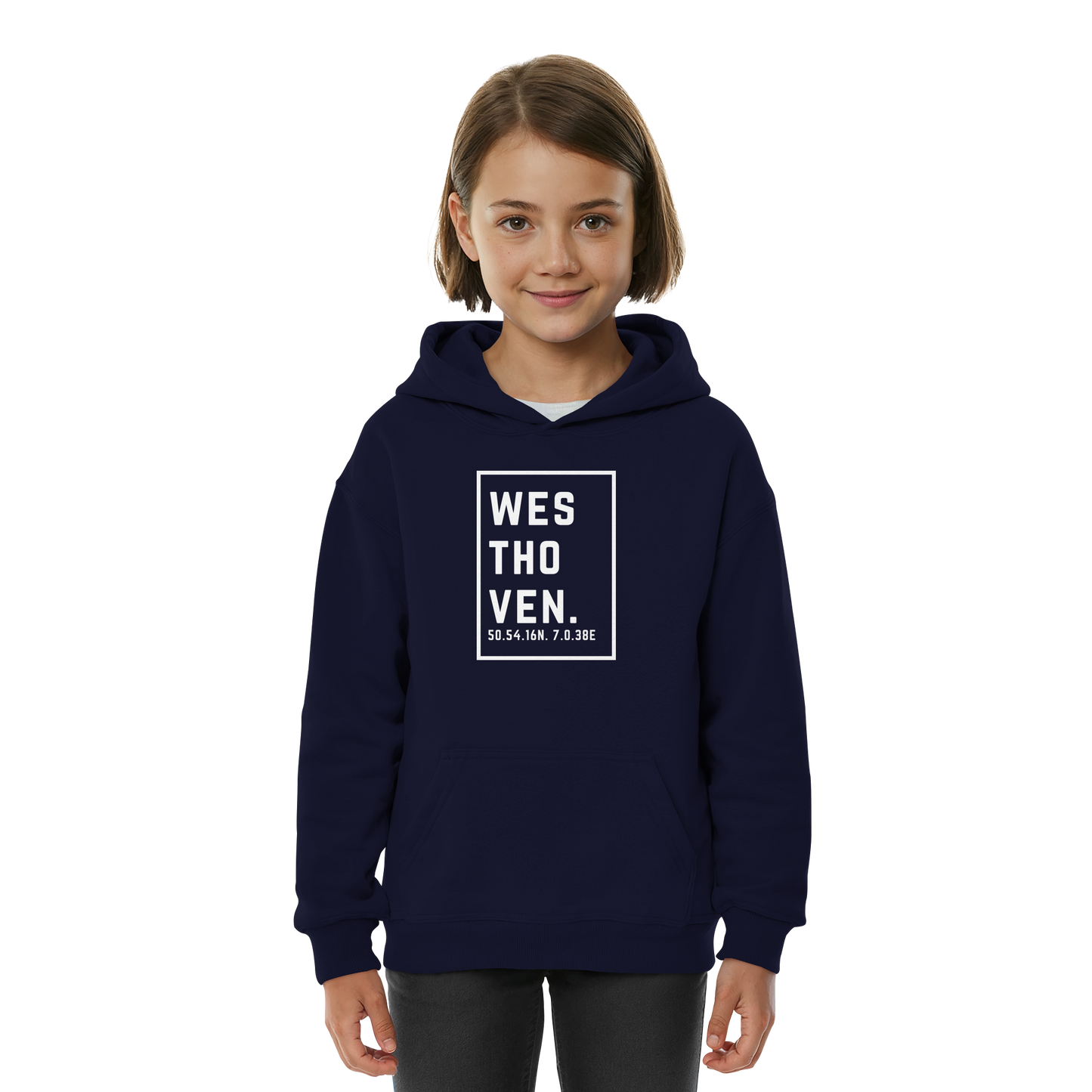Westhoven Koordinaten (großer Druck auf der Brust) - Kids Basic Hoodie