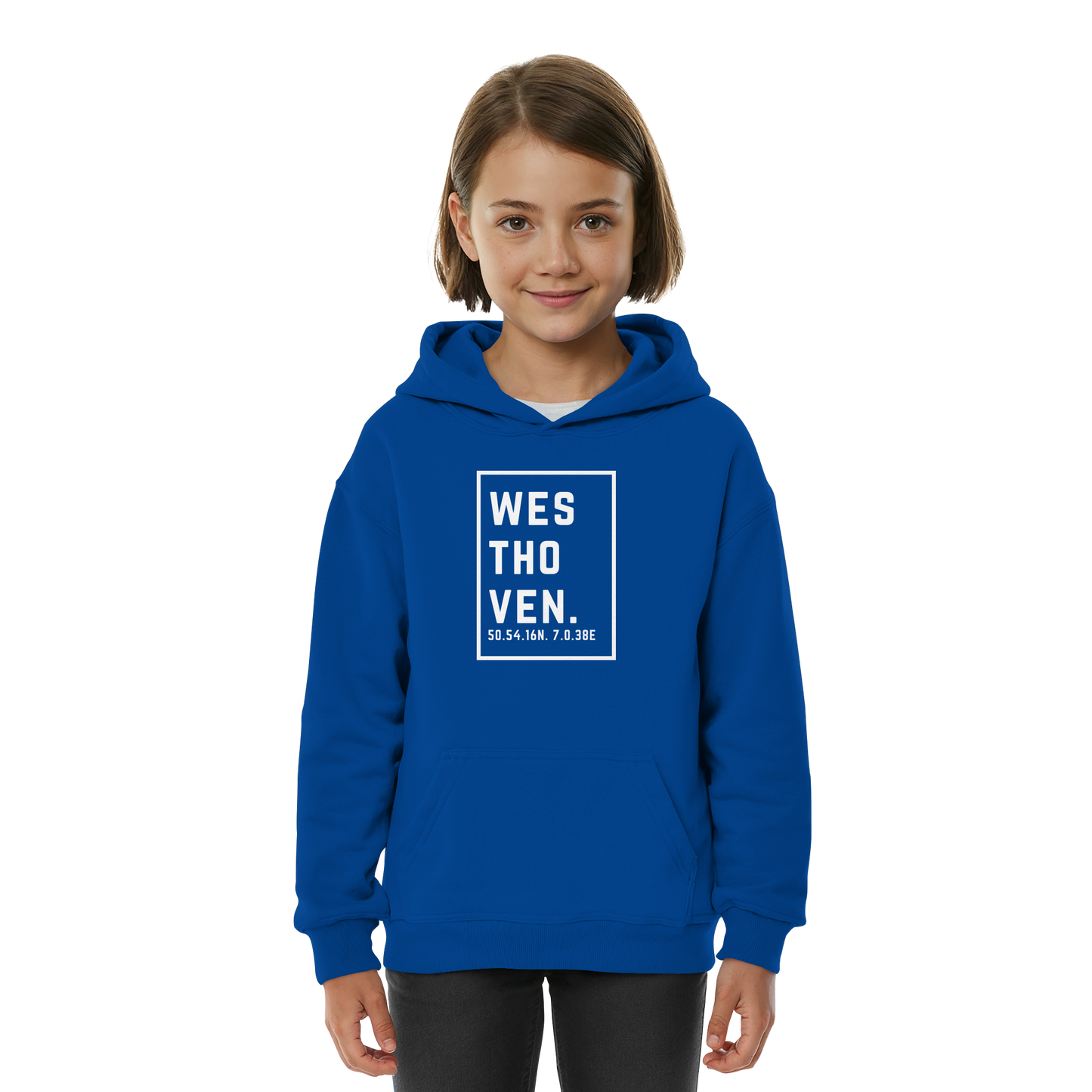 Westhoven Koordinaten (großer Druck auf der Brust) - Kids Basic Hoodie