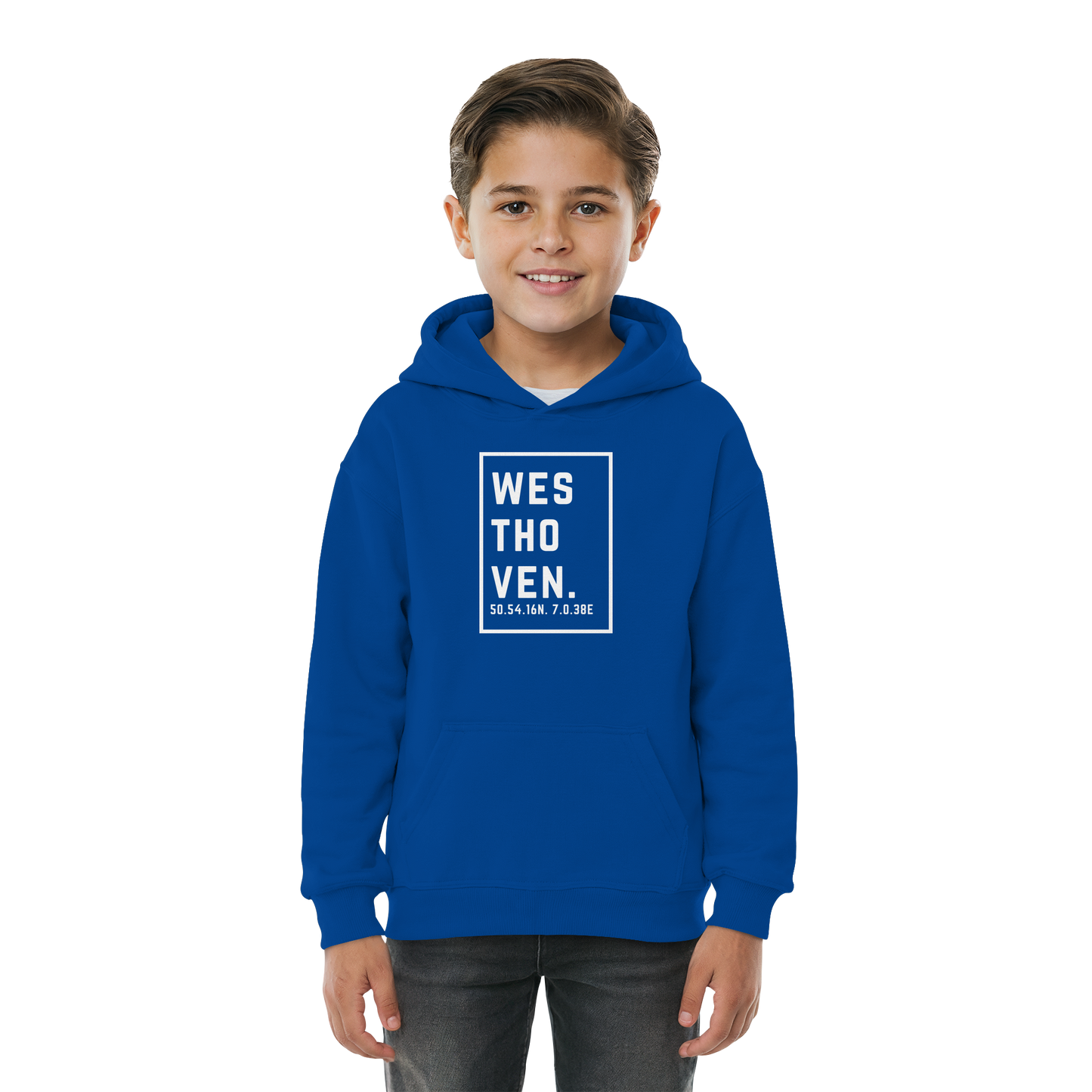 Westhoven Koordinaten (großer Druck auf der Brust) - Kids Basic Hoodie