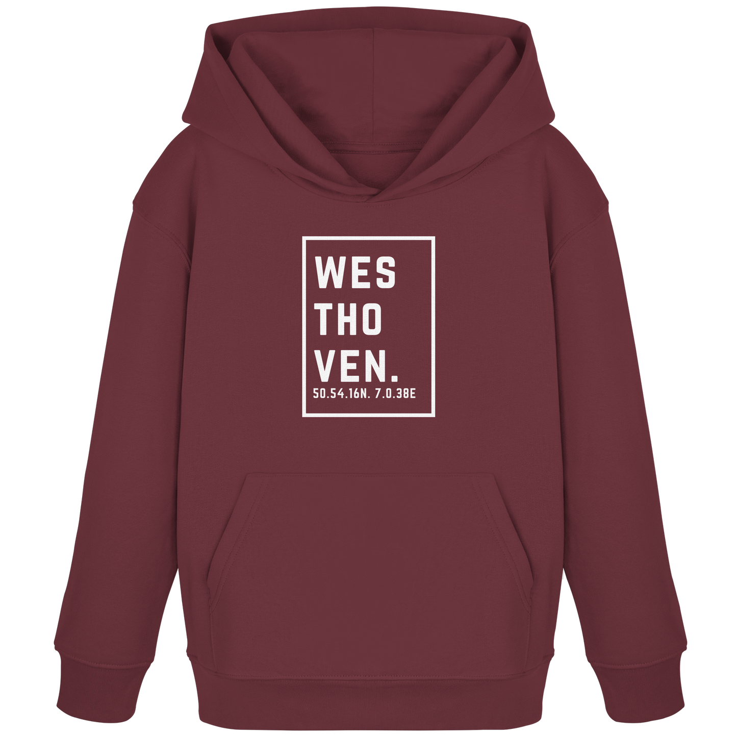 Westhoven Koordinaten (großer Druck auf der Brust) - Kids Organic Hoodie