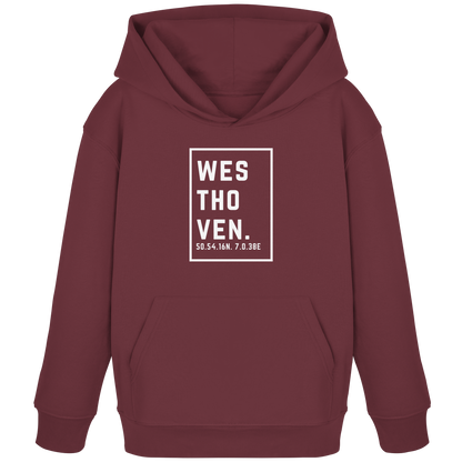 Westhoven Koordinaten (großer Druck auf der Brust) - Kids Organic Hoodie