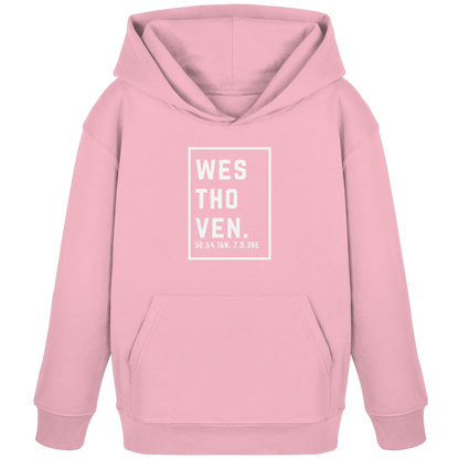 Westhoven Koordinaten (großer Druck auf der Brust) - Kids Organic Hoodie