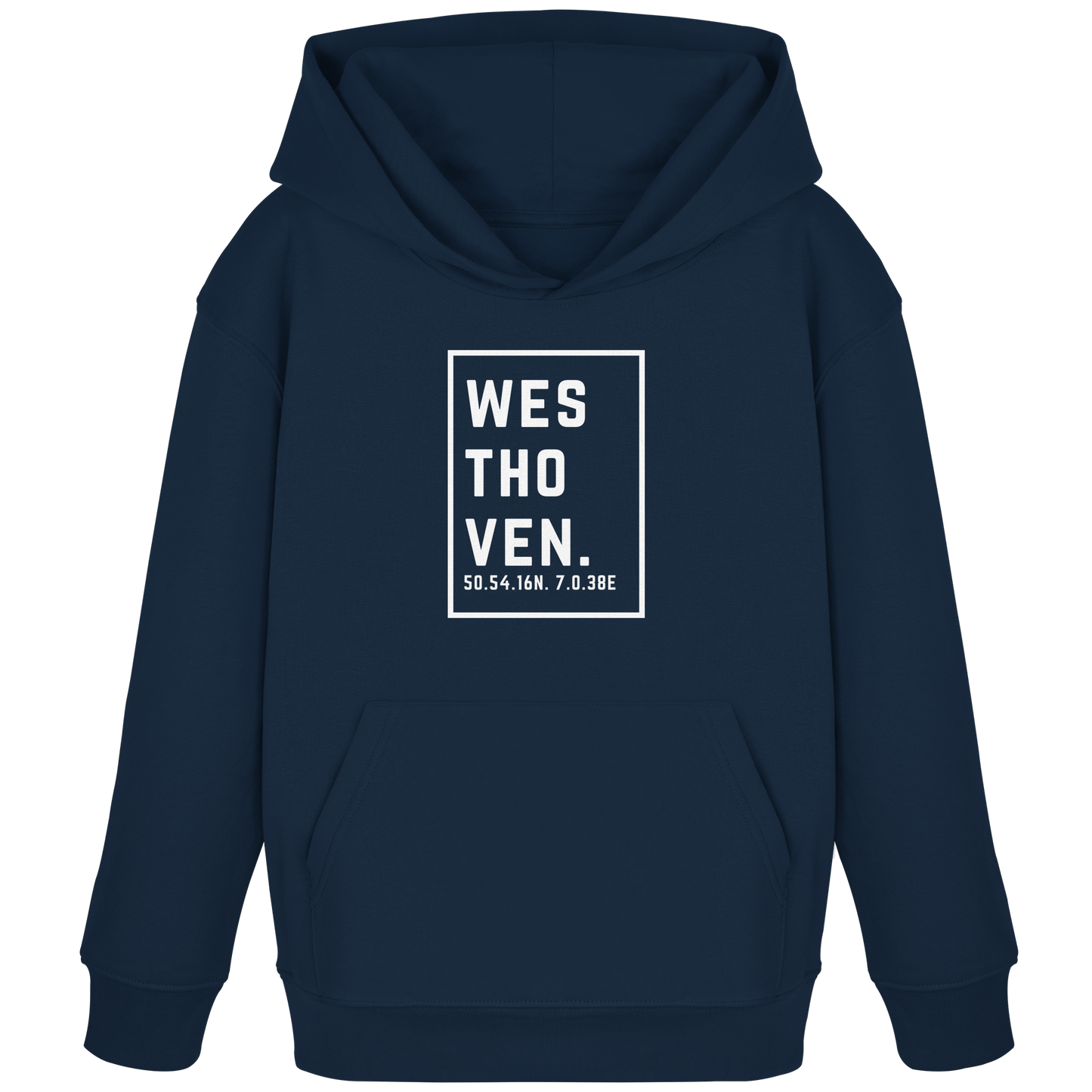 Westhoven Koordinaten (großer Druck auf der Brust) - Kids Organic Hoodie