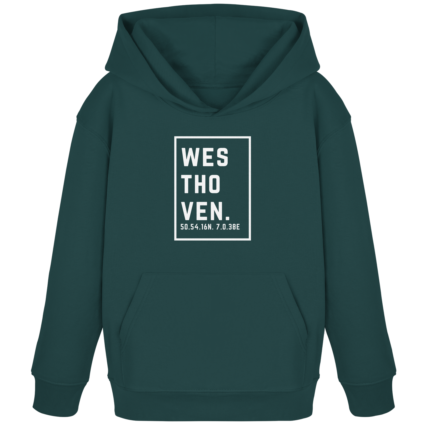 Westhoven Koordinaten (großer Druck auf der Brust) - Kids Organic Hoodie