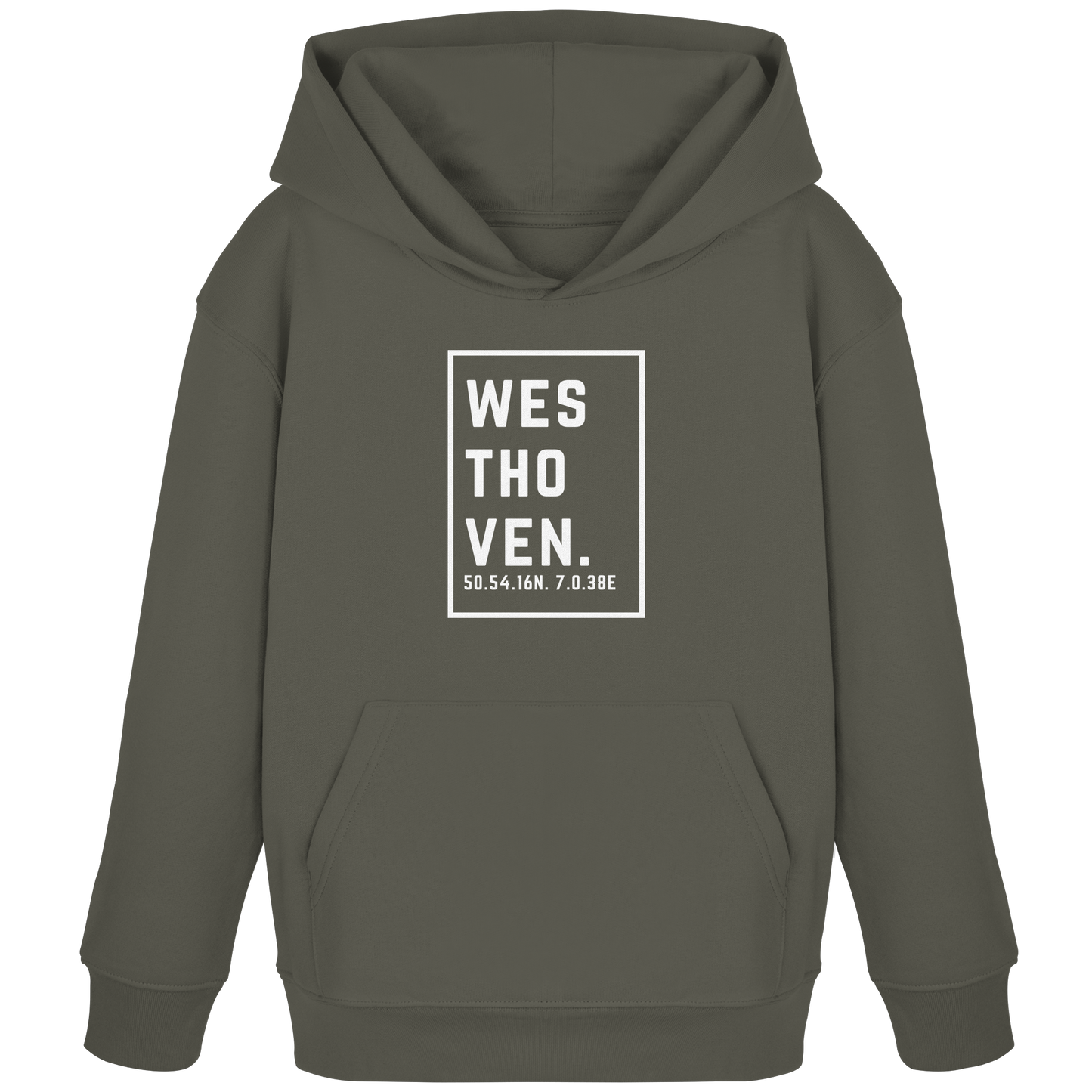 Westhoven Koordinaten (großer Druck auf der Brust) - Kids Organic Hoodie