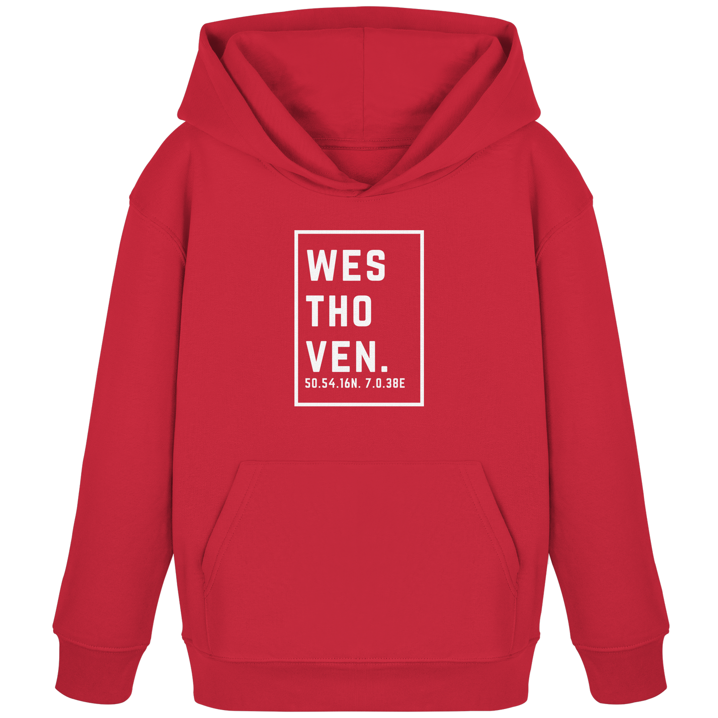 Westhoven Koordinaten (großer Druck auf der Brust) - Kids Organic Hoodie