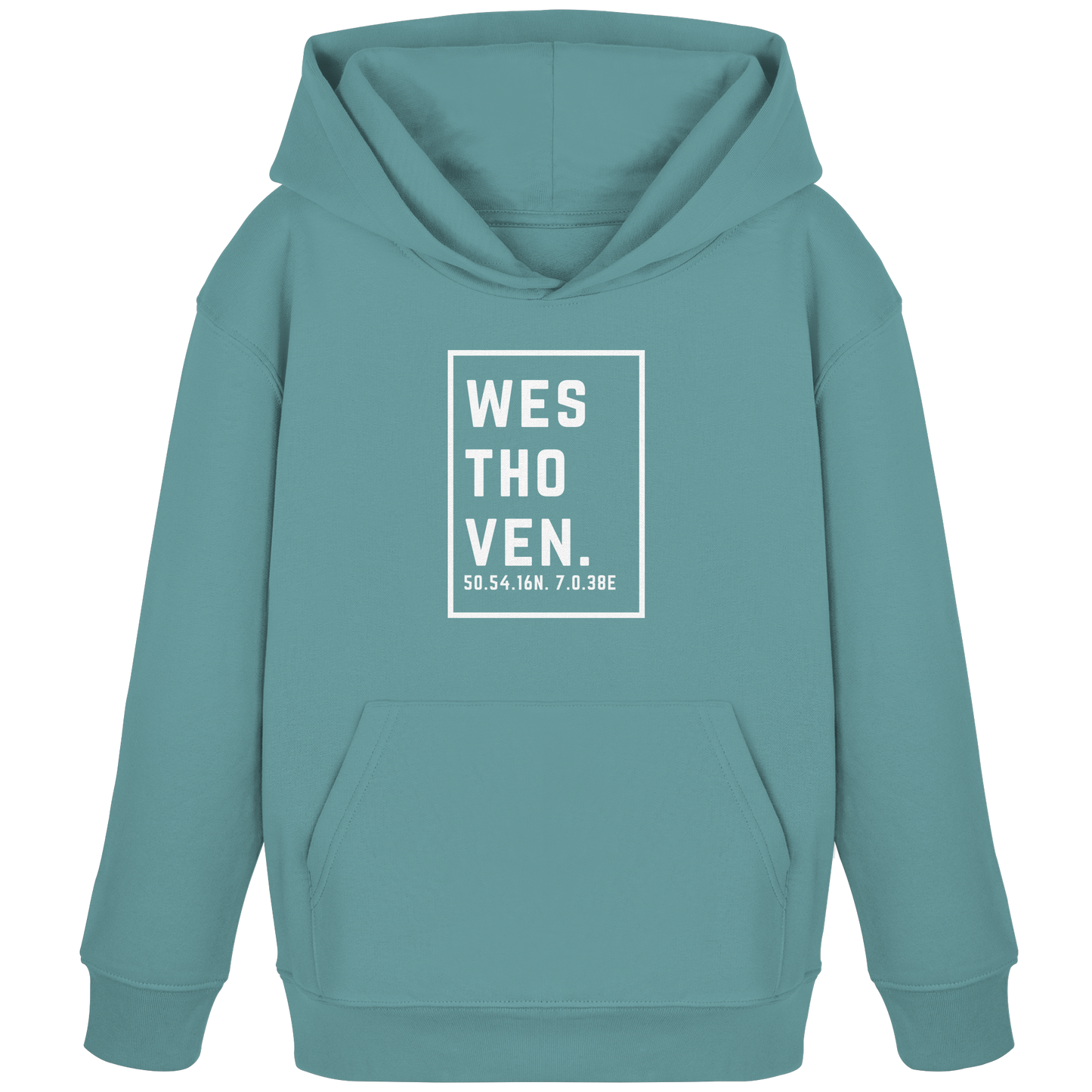 Westhoven Koordinaten (großer Druck auf der Brust) - Kids Organic Hoodie