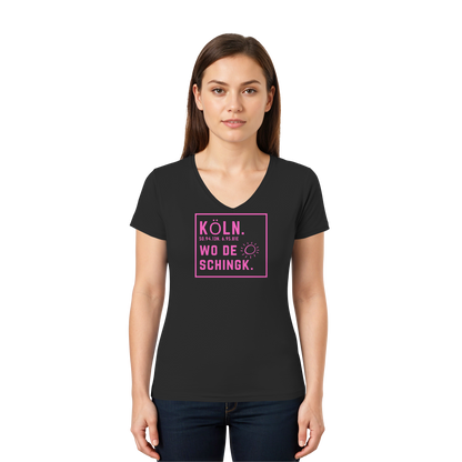 Wo de Sonn schingk - Köln Druck  - Ladies V-Neck Shirt