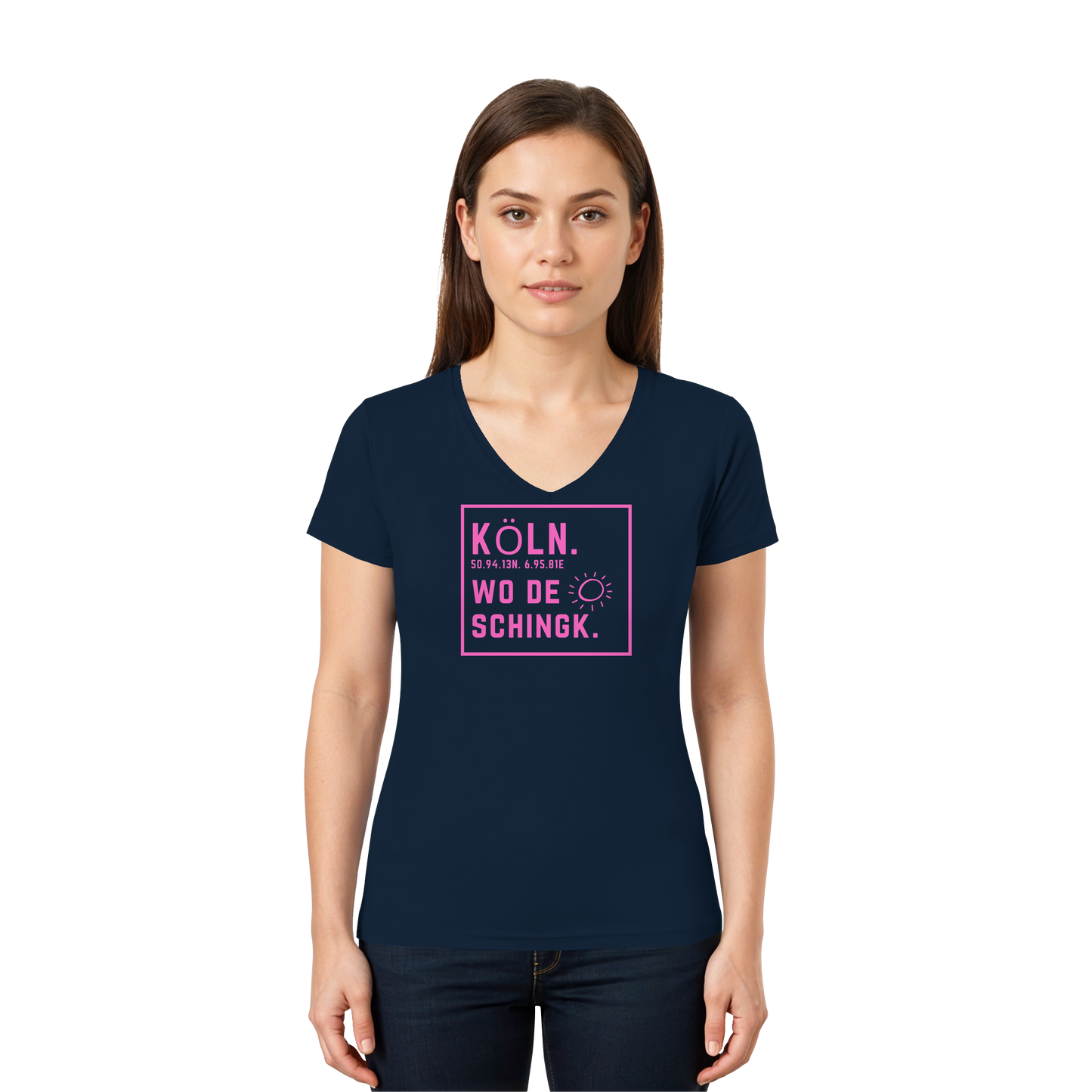 Wo de Sonn schingk - Köln Druck  - Ladies V-Neck Shirt