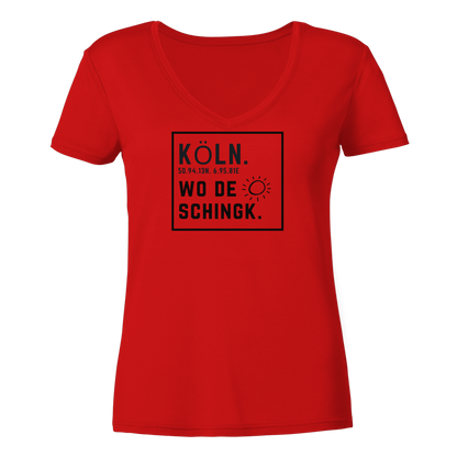 Wo de Sonn schingk - Köln Druck   - Ladies V-Neck Shirt