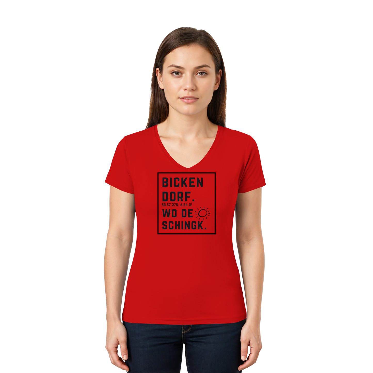 Wo de Sonn schingk - Bickendorf Druck  - Ladies V-Neck Shirt