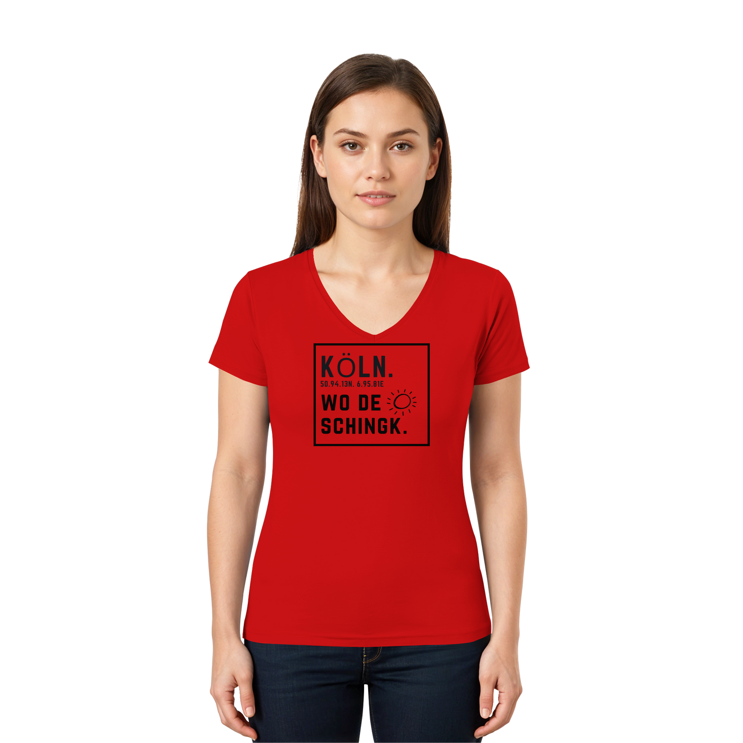 Wo de Sonn schingk - Köln Druck   - Ladies V-Neck Shirt