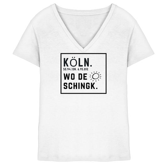Wo de Sonn schingk - Köln Druck   - Ladies V-Neck Shirt