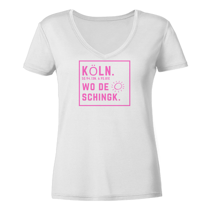 Wo de Sonn schingk - Köln Druck  - Ladies V-Neck Shirt