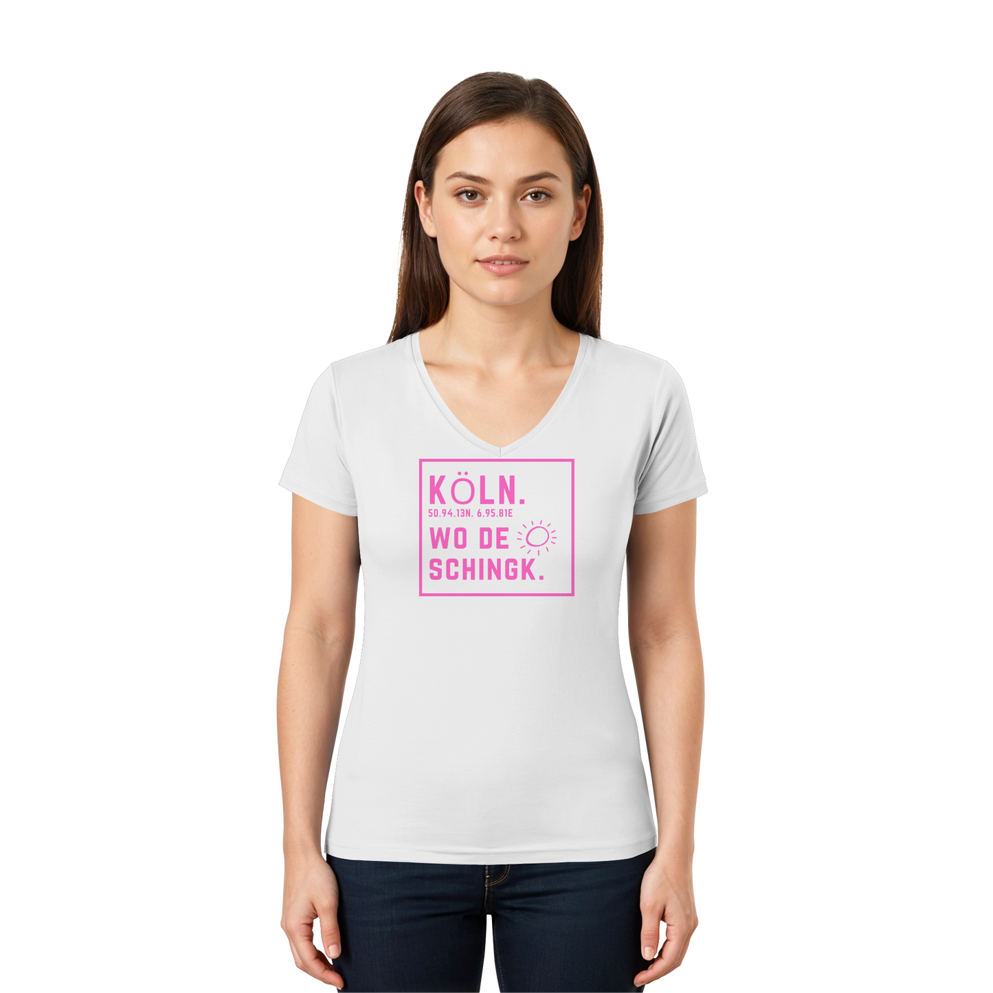 Wo de Sonn schingk - Köln Druck  - Ladies V-Neck Shirt
