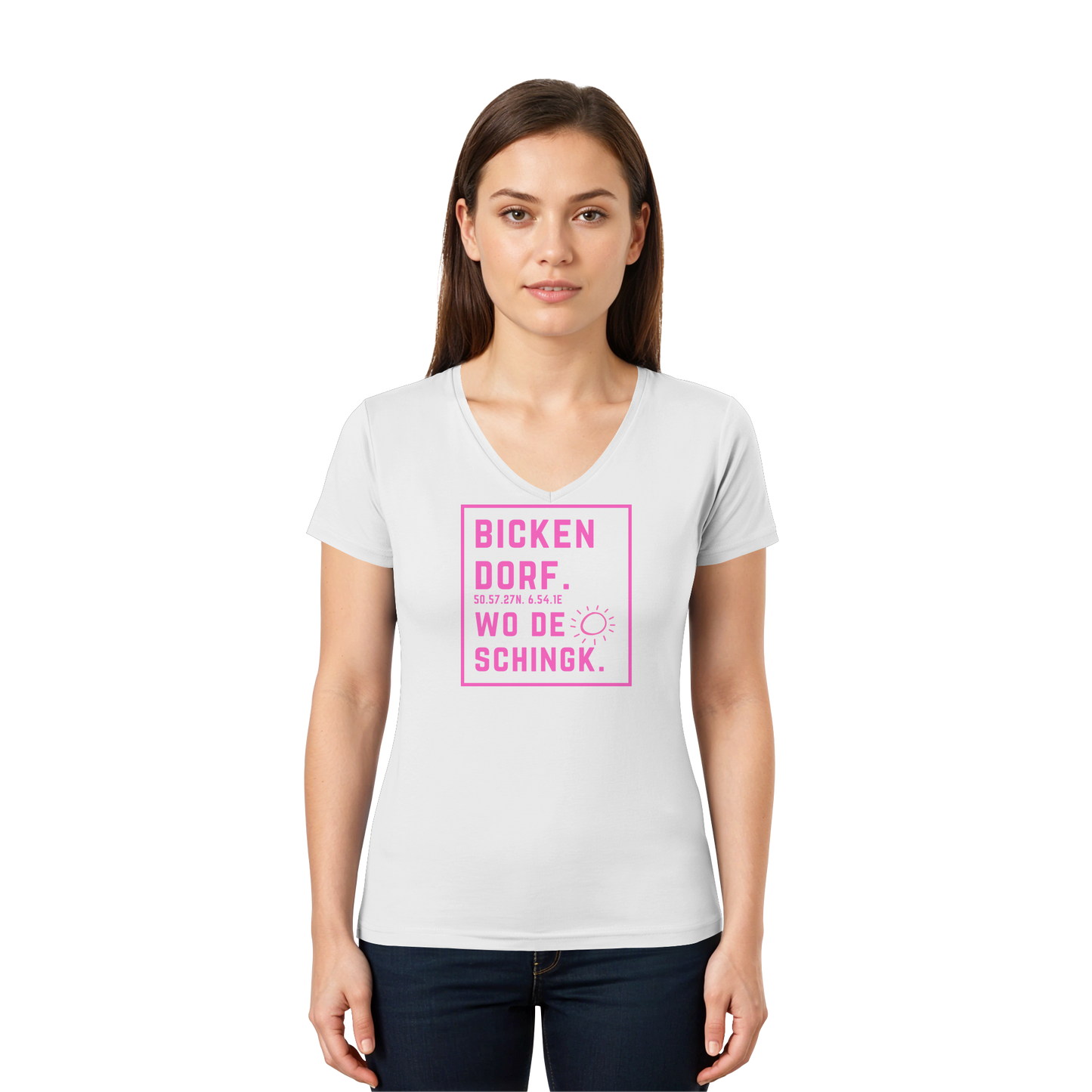 Wo de Sonn schingk - Bickendorf Druck  - Ladies V-Neck Shirt