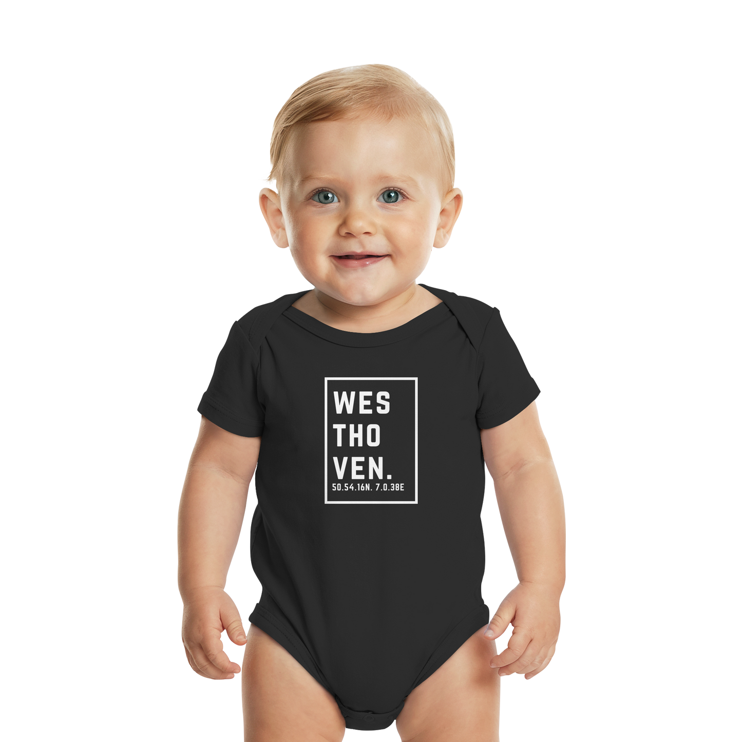 Westhoven Koordinaten (großer Druck auf der Brust) - Organic Baby Bodysuit