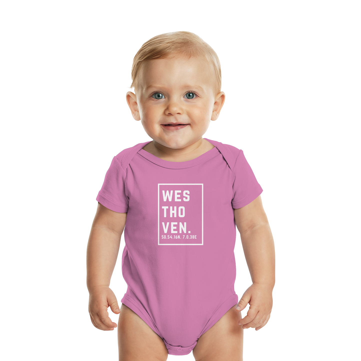 Westhoven Koordinaten (großer Druck auf der Brust) - Organic Baby Bodysuit