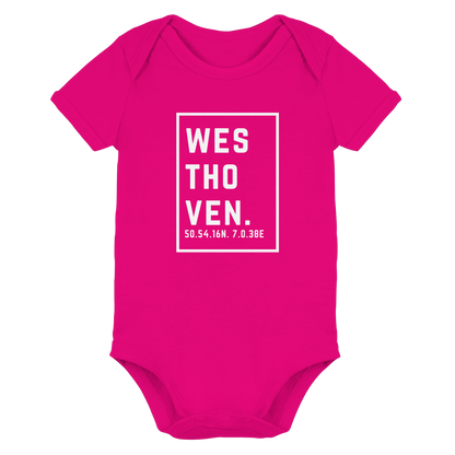 Westhoven Koordinaten (großer Druck auf der Brust) - Organic Baby Bodysuit