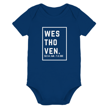Westhoven Koordinaten (großer Druck auf der Brust) - Organic Baby Bodysuit