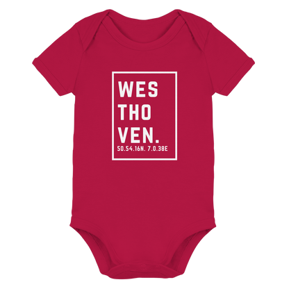 Westhoven Koordinaten (großer Druck auf der Brust) - Organic Baby Bodysuit