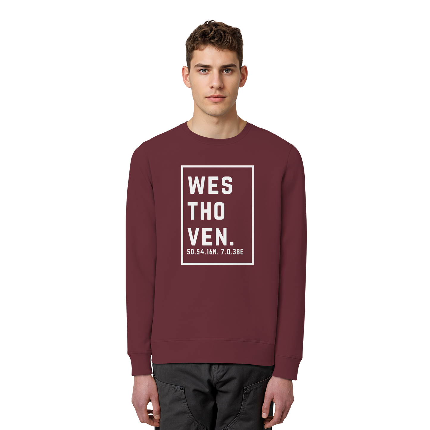 Westhoven Koordinaten (großer Druck auf der Brust) - Organic Basic Unisex Sweatshirt