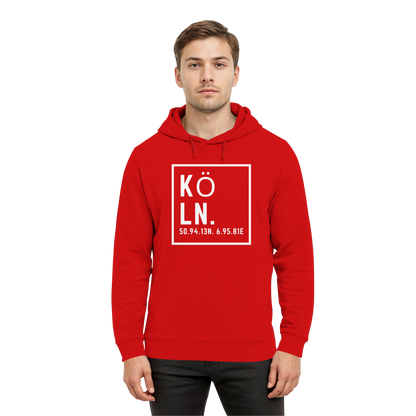 Köln Koordinaten (großer Druck auf der Brust) - Organic Hoodie B&C