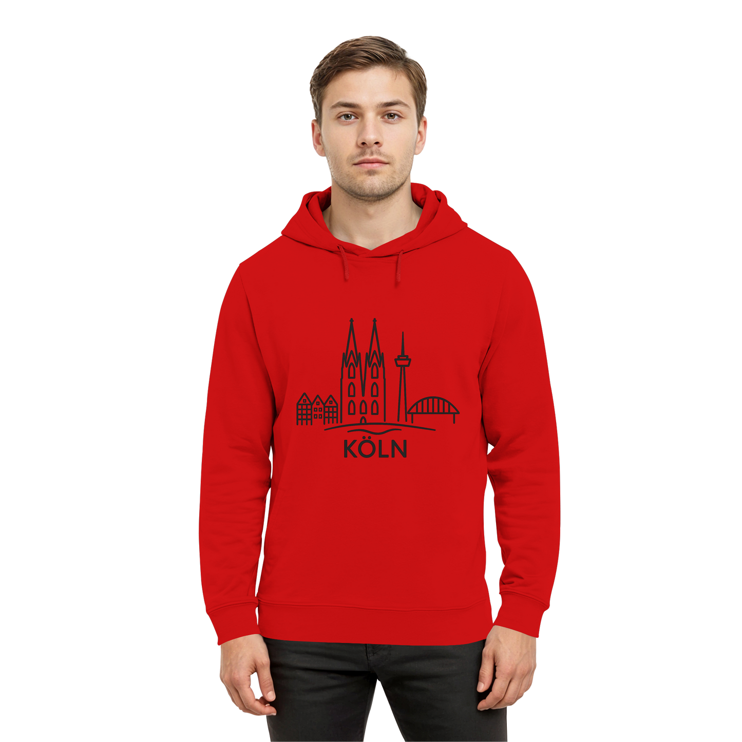Köln Skyline (großer Druck auf der Brust) - Organic Hoodie B&C