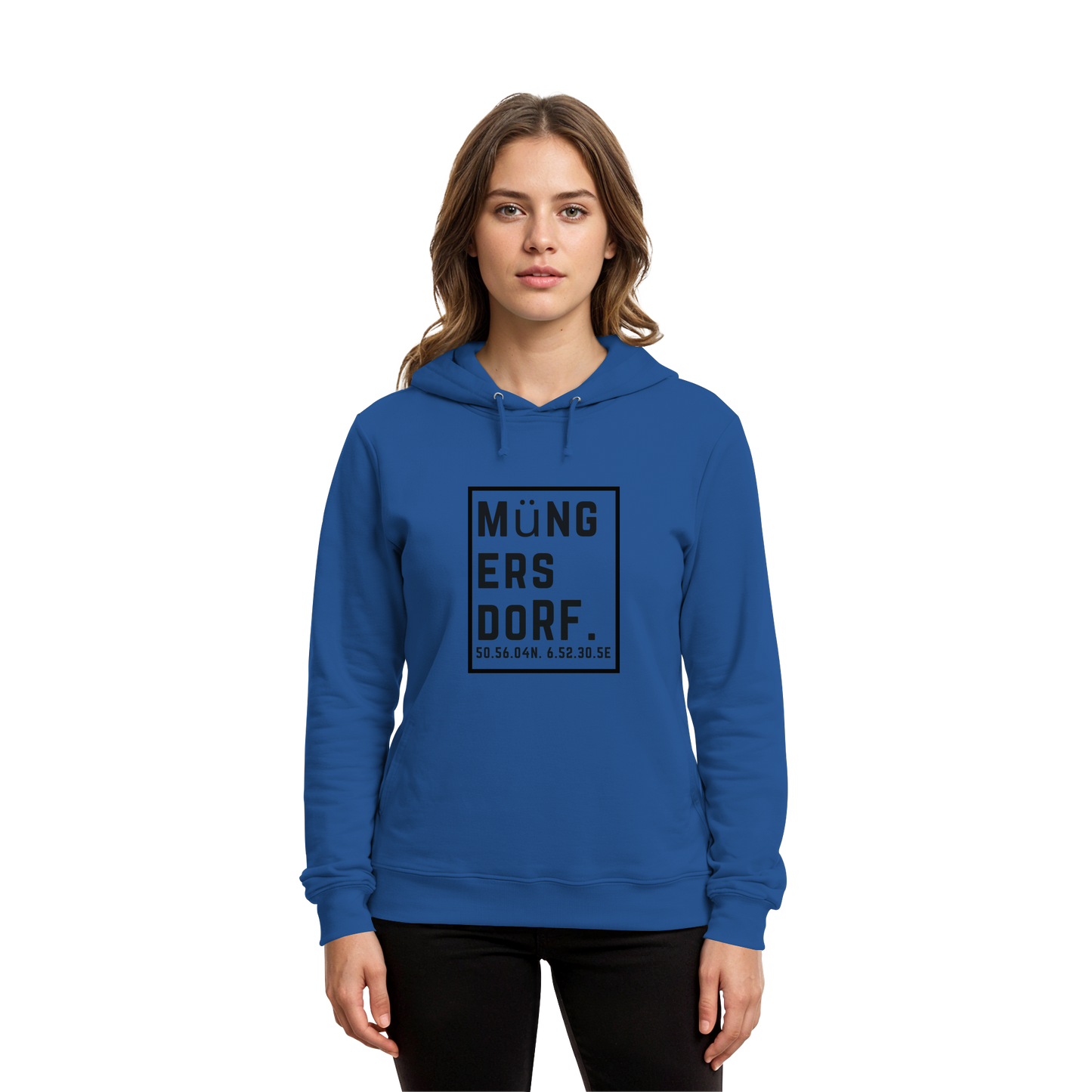 Müngersdorf Koordinaten (großer Druck auf der Brust) - Organic Hoodie B&C