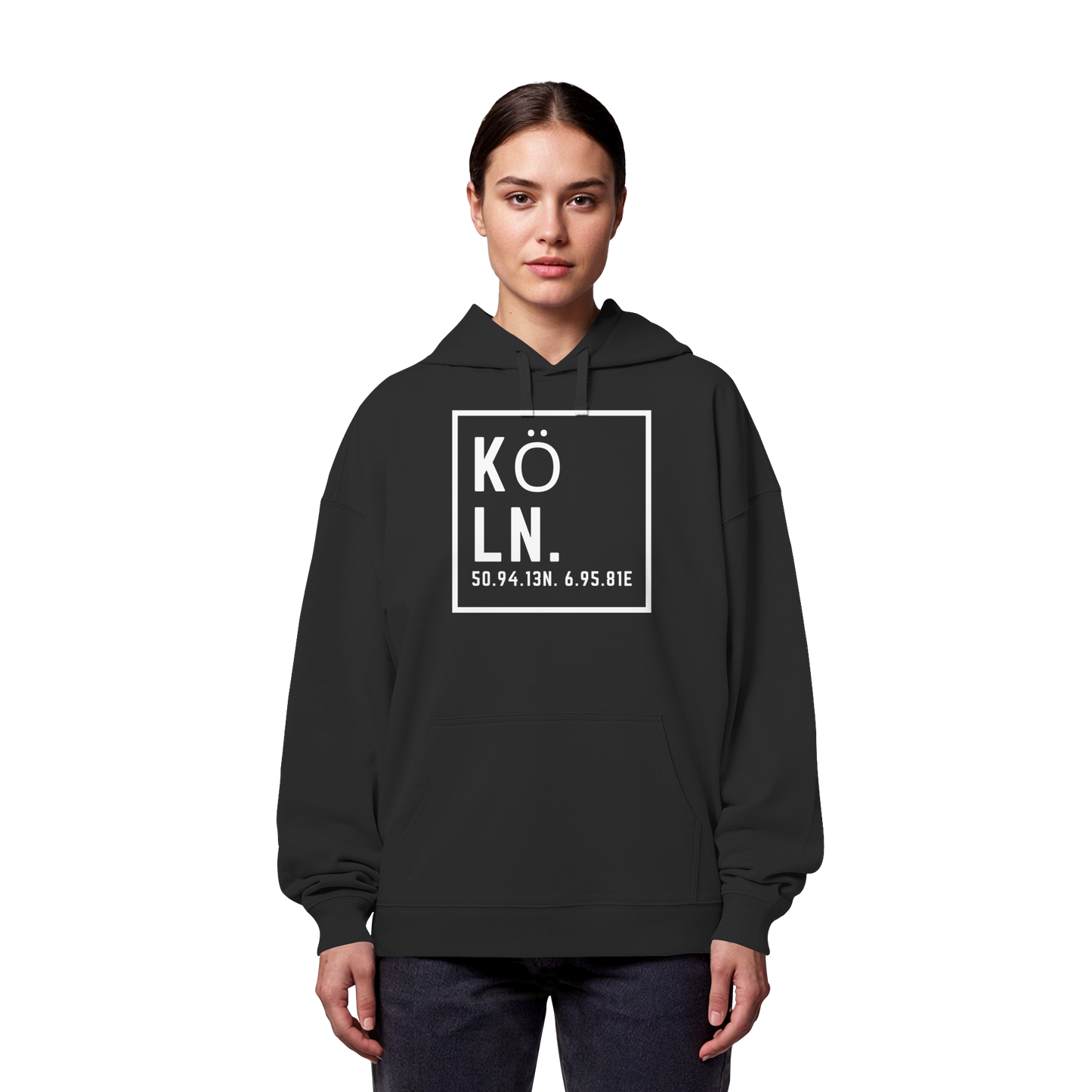 Köln Koordinaten (großer Druck auf der Brust) - Organic Oversize Hoodie