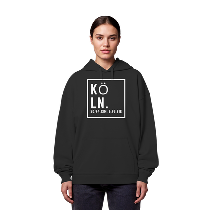 Köln Koordinaten (großer Druck auf der Brust) - Organic Oversize Hoodie