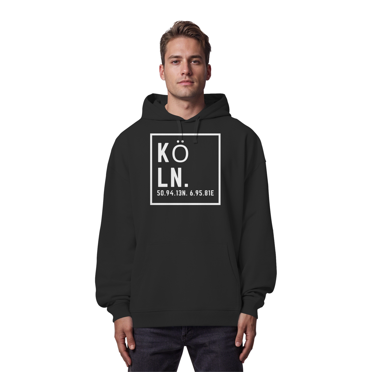 Köln Koordinaten (großer Druck auf der Brust) - Organic Oversize Hoodie