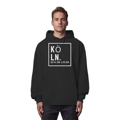 Köln Koordinaten (großer Druck auf der Brust) - Organic Oversize Hoodie