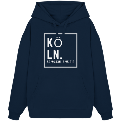 Köln Koordinaten (großer Druck auf der Brust) - Organic Oversize Hoodie
