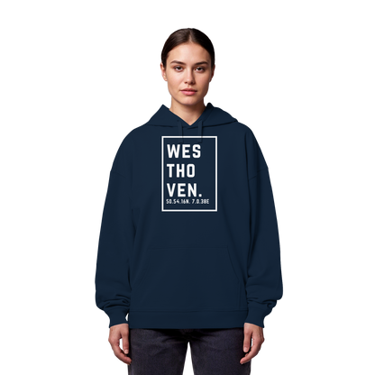 Westhoven Koordinaten (großer Druck auf der Brust) - Organic Oversize Hoodie