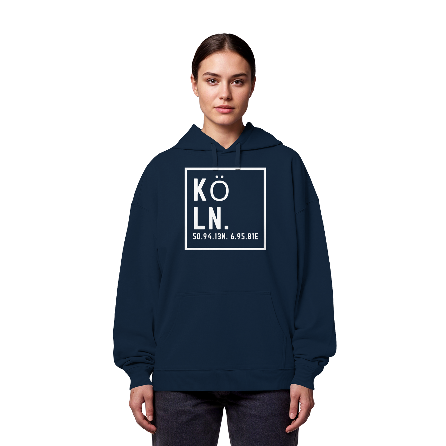 Köln Koordinaten (großer Druck auf der Brust) - Organic Oversize Hoodie