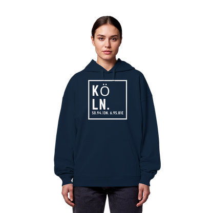 Köln Koordinaten (großer Druck auf der Brust) - Organic Oversize Hoodie