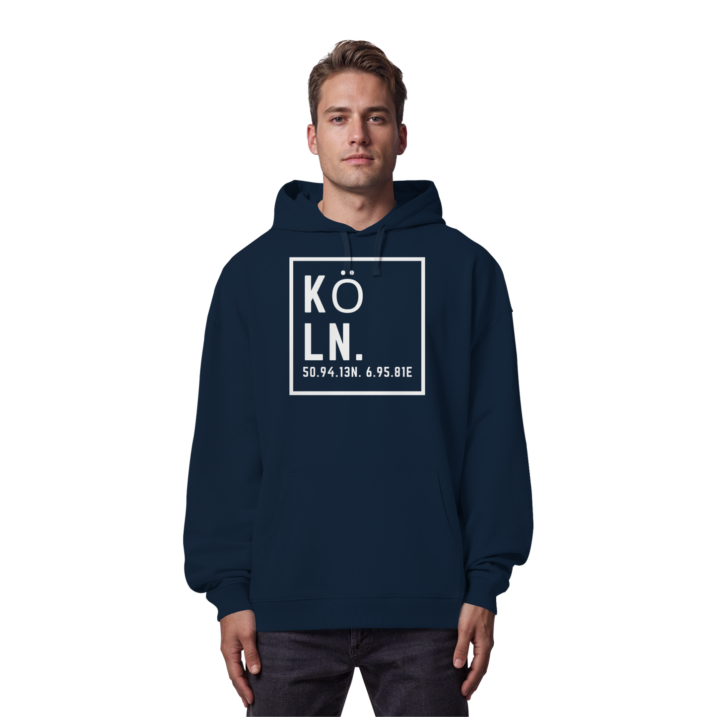 Köln Koordinaten (großer Druck auf der Brust) - Organic Oversize Hoodie