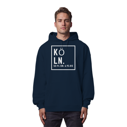 Köln Koordinaten (großer Druck auf der Brust) - Organic Oversize Hoodie