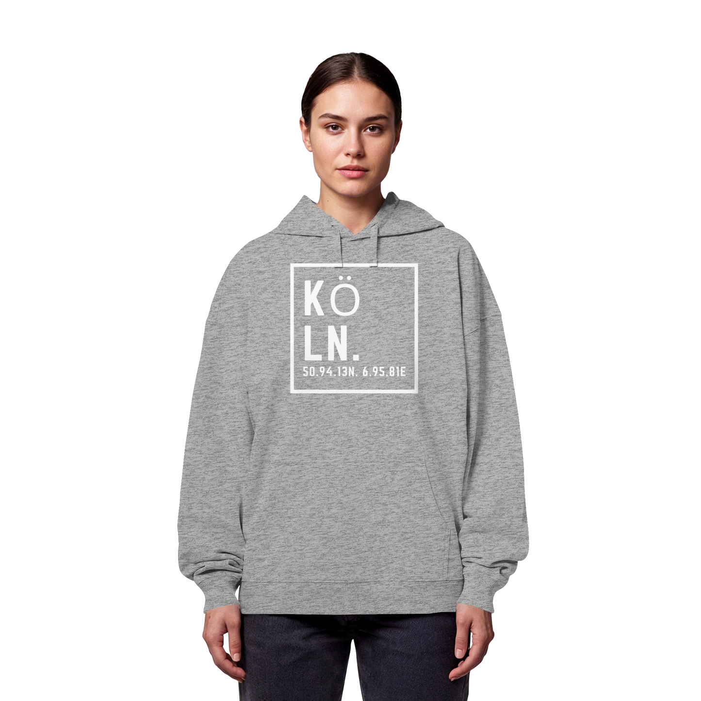 Köln Koordinaten (großer Druck auf der Brust) - Organic Oversize Hoodie
