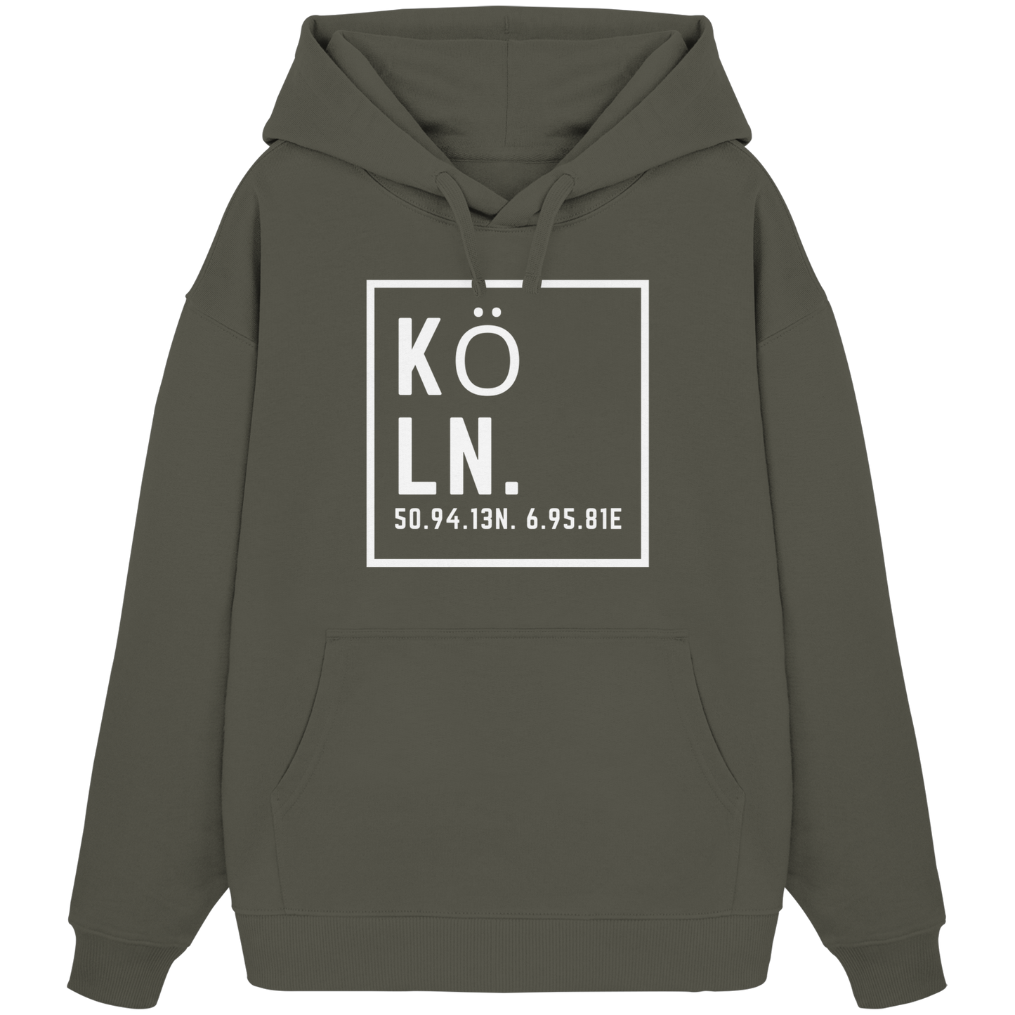 Köln Koordinaten (großer Druck auf der Brust) - Organic Oversize Hoodie