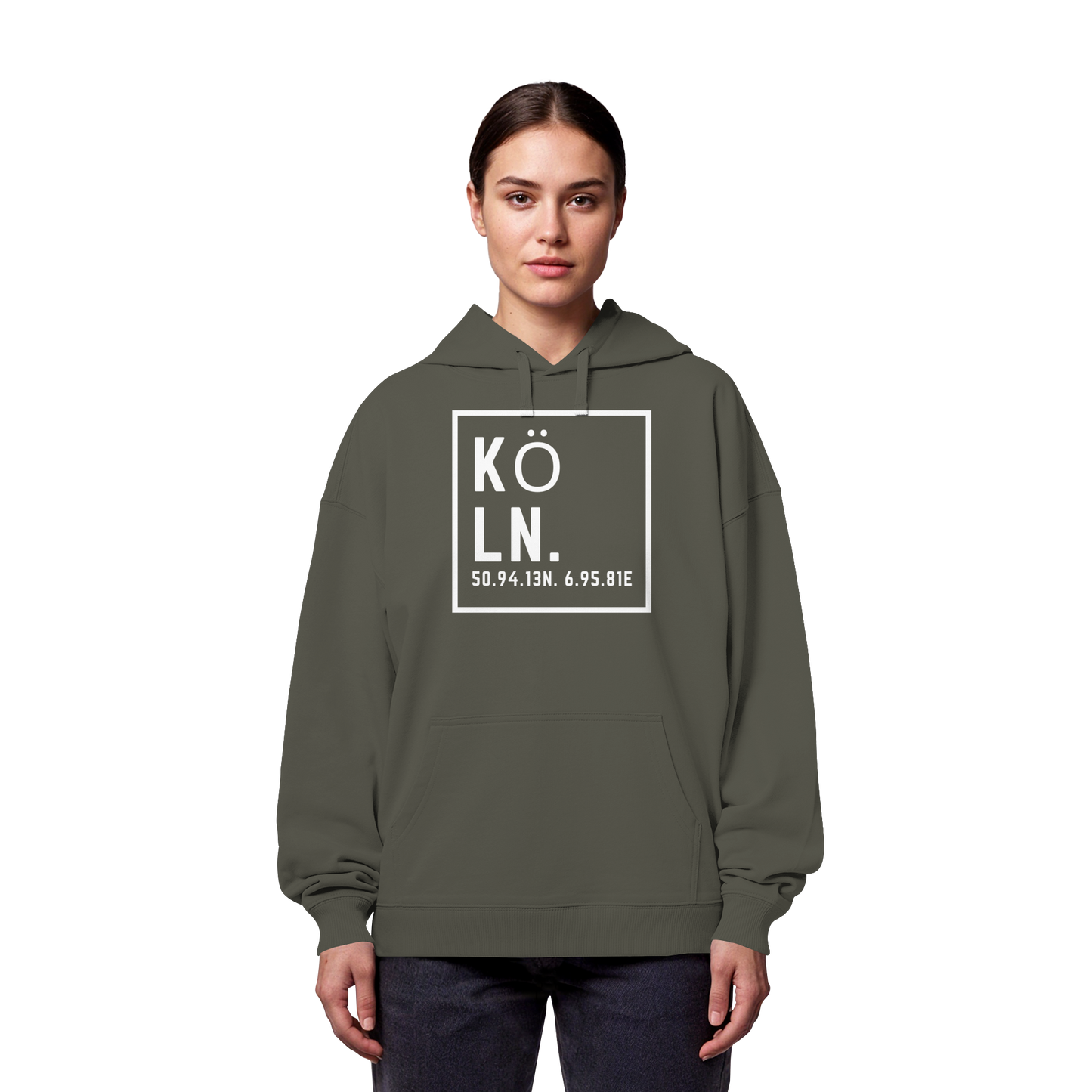 Köln Koordinaten (großer Druck auf der Brust) - Organic Oversize Hoodie