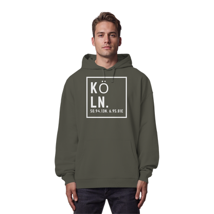 Köln Koordinaten (großer Druck auf der Brust) - Organic Oversize Hoodie