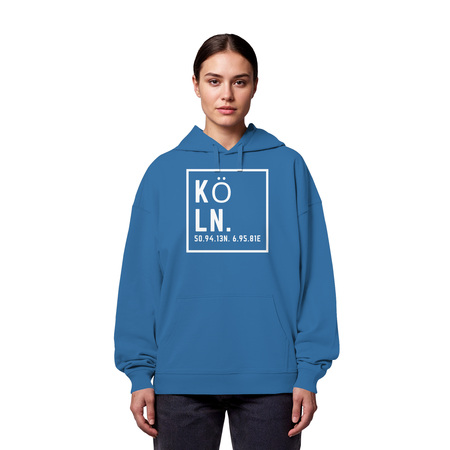 Köln Koordinaten (großer Druck auf der Brust) - Organic Oversize Hoodie