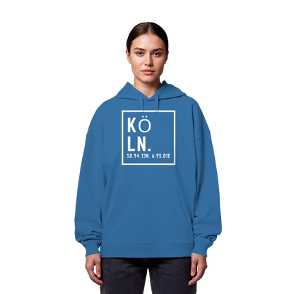 Köln Koordinaten (großer Druck auf der Brust) - Organic Oversize Hoodie