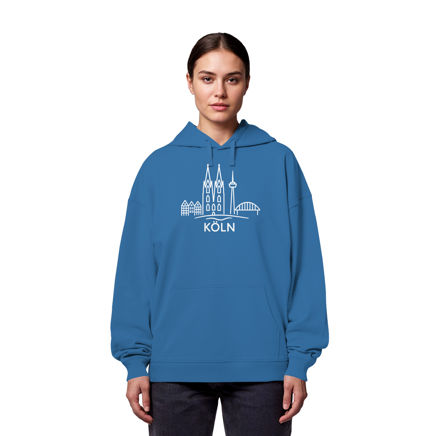 Köln Skyline (großer Druck auf der Brust) - Organic Oversize Hoodie
