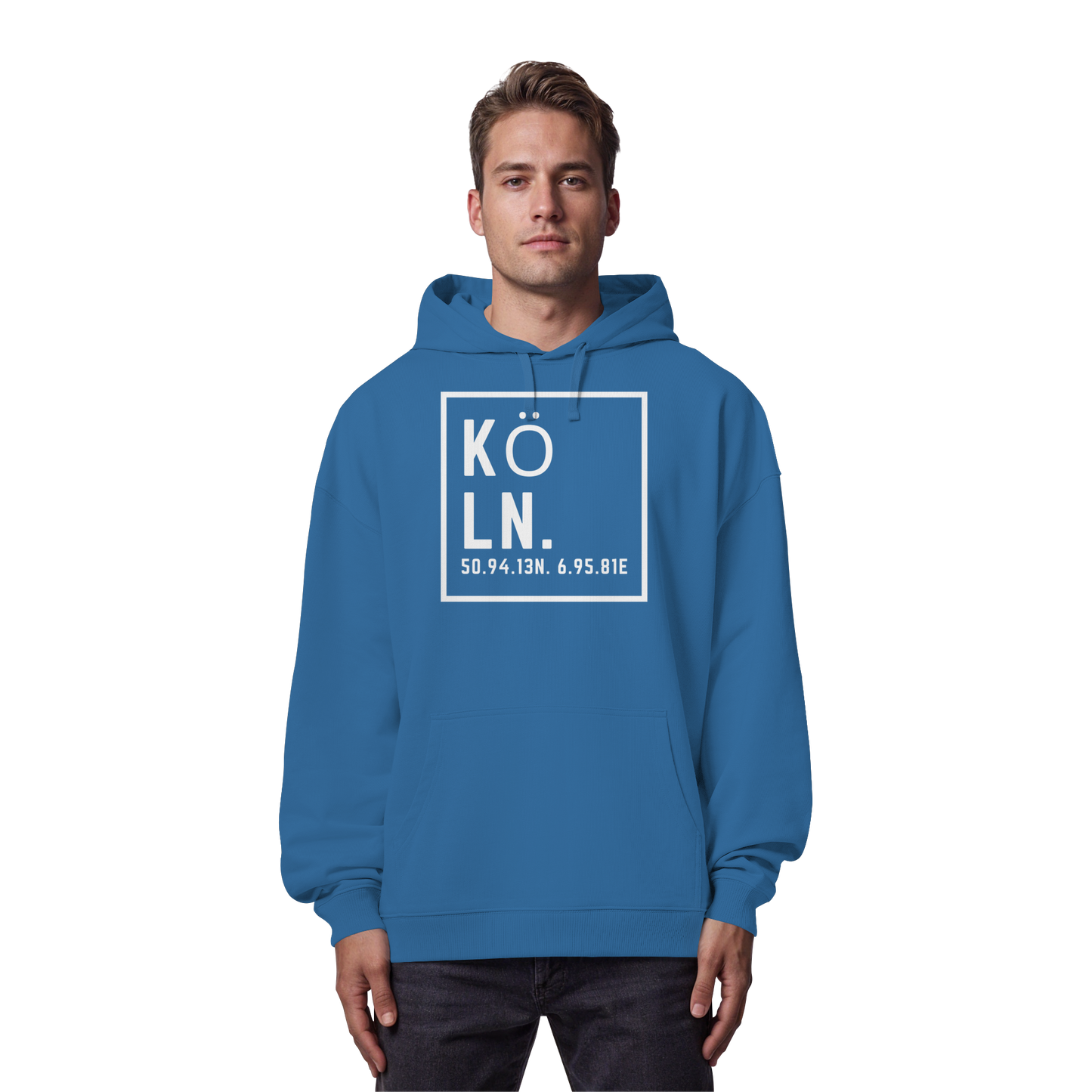 Köln Koordinaten (großer Druck auf der Brust) - Organic Oversize Hoodie