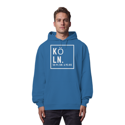 Köln Koordinaten (großer Druck auf der Brust) - Organic Oversize Hoodie