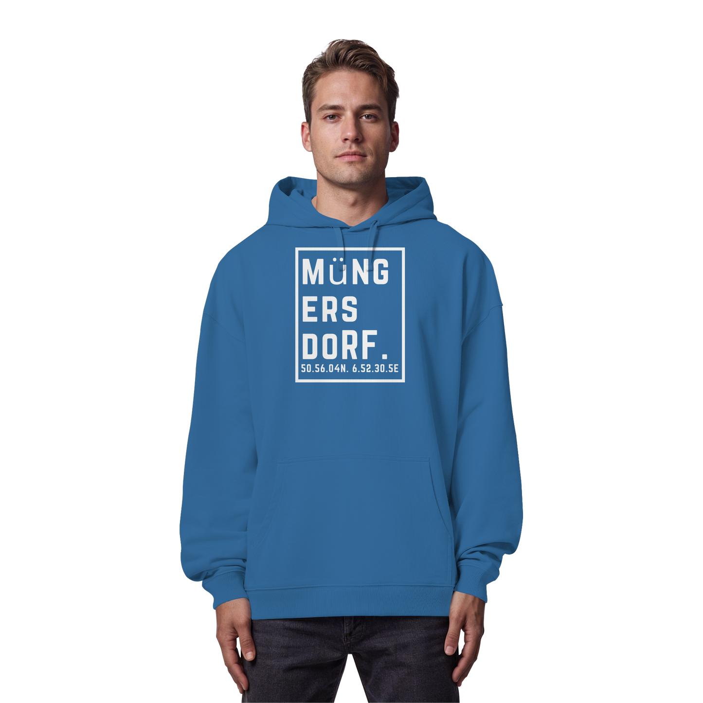 Müngersdorf Koordinaten (großer Druck auf der Brust) - Organic Oversize Hoodie